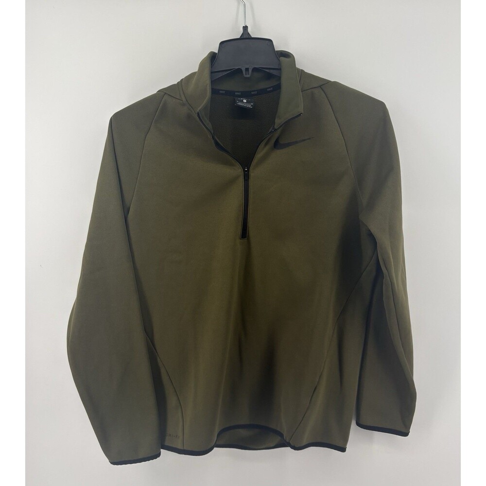Nike Dri-Fit Men’s Olive Green 1/4 Zip Pullover Jacket Fleece Inside Size Small